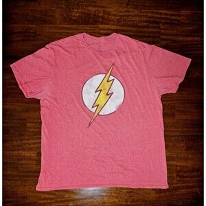 DC Comics Flash Logo T-Shirt Men’s XL Red Graphic Tee Superhero Cotton Blend